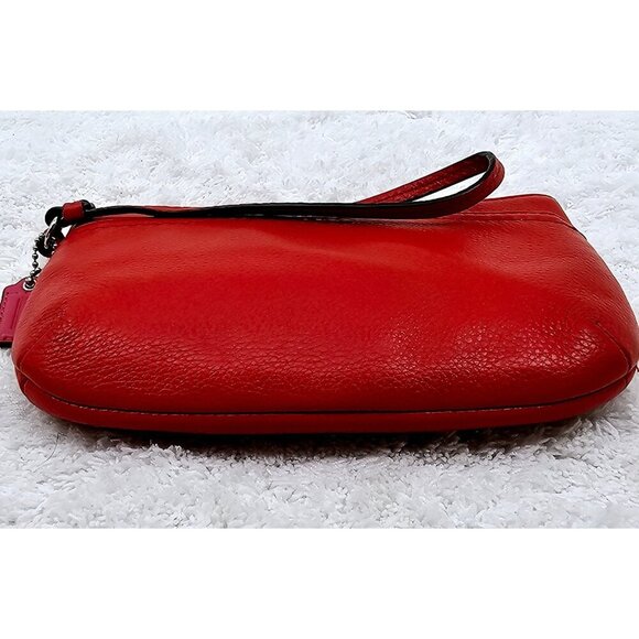 COACH Coral Red Pebble Leather Large Wallet Wristlet Purse - Picture 9 of 14